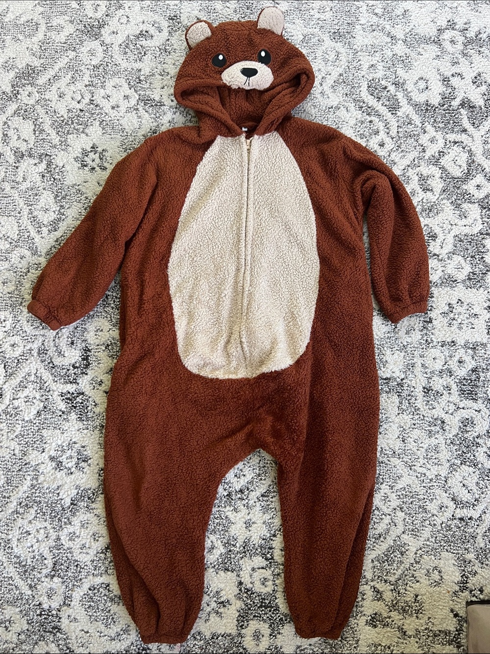 Kids Brown Bear One-Piece Fleece Romper with Hood